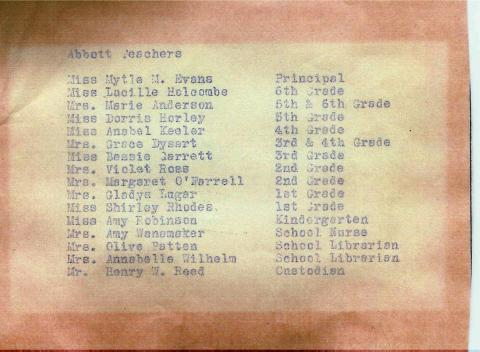 Teachers List 1954 Abbott School
