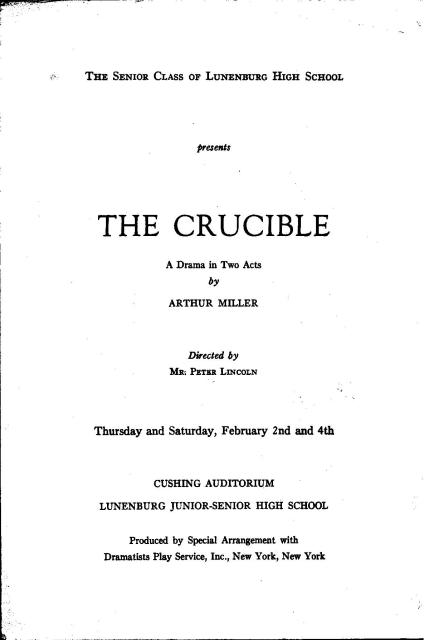 The Crucible LHS 1967 program cover