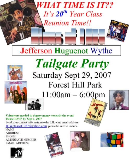 Jefferson-Huguenot-Wythe High School Class of 1987 Reunion - Class Reunion Flyer
