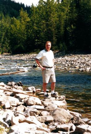 Pat enjoying river near Crossnest Pass