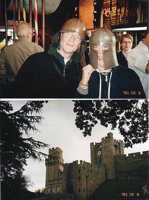 Trying on hats at Warwick Castle England