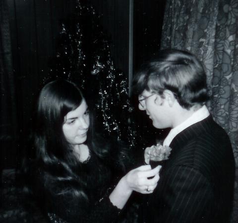 1970 Kathy pinning flower on Rob