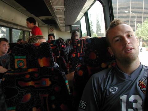 Clint Mathis on bus