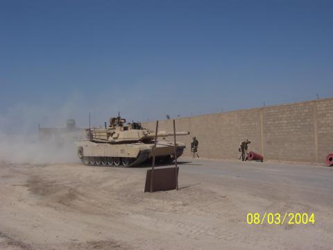 Tank coming in off patrol E. of Baghdad