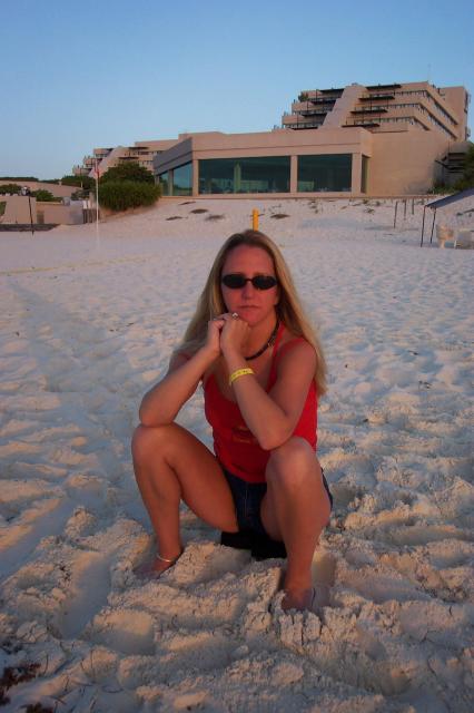 Pam at sunrise in Cancun