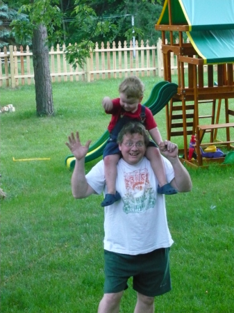 Dad and Luke in the backyard Summer 2008