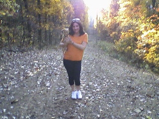 Fall leaves with the dog ( Kitty) '08