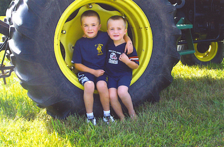 Nate & CJ on Pepere's tractor