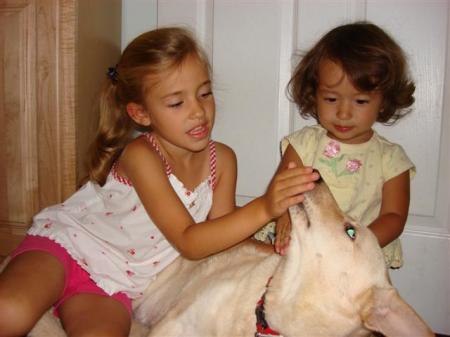 Chloe and Arlette and Biscuit the dog