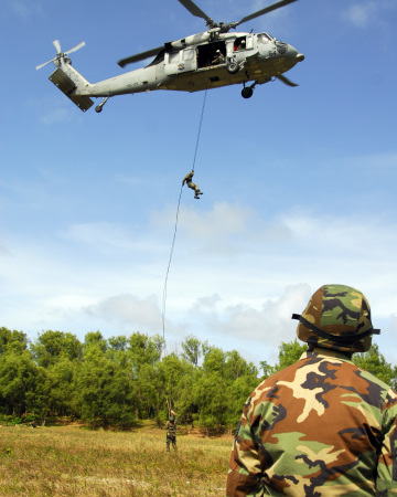 85 ft rappel from Navy Helicopter