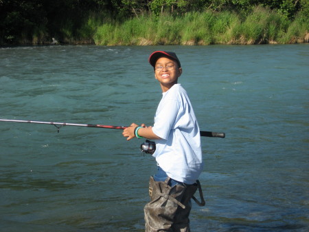 Isaiah combat fishing on the Russian River