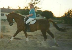 Cheryl riding Austin, Palmdale house 1993