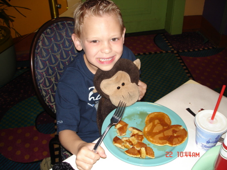 McCade enjoying Mickey pancakes!