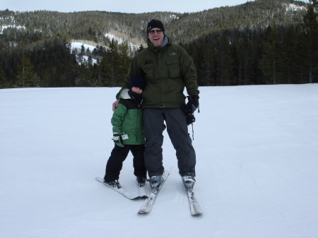My son and I skiing in Pinedale