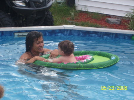 My Grand baby and myself in the pool