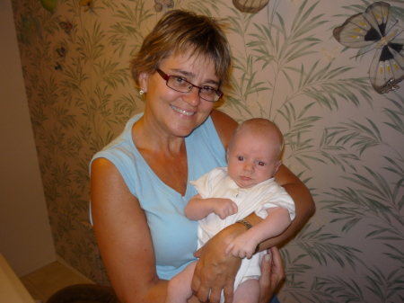 Sharon with grandson, Hawkley, at 2 months old