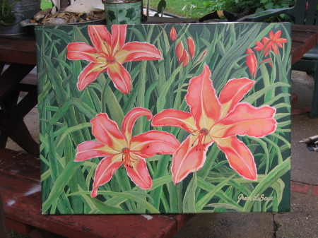 An oil on canvas: My Pond Daylilies