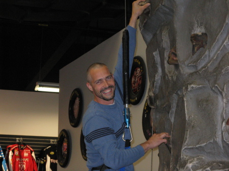 Hubby on rock wall...