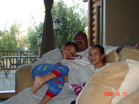 relaxing with dad in the cabin