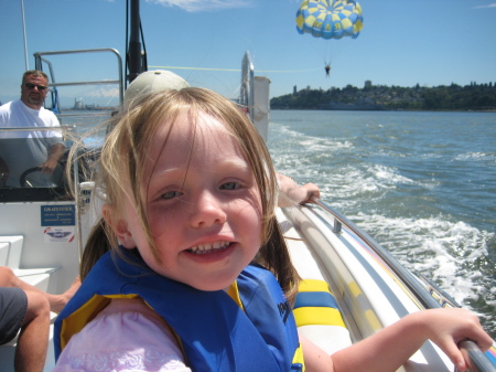 Abbi getting ready to Parasail with dad