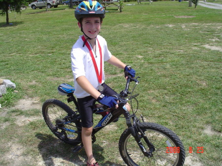 Bailey winning his first mountain bike race.