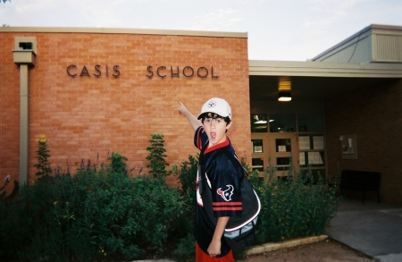 My son Blake in front of school