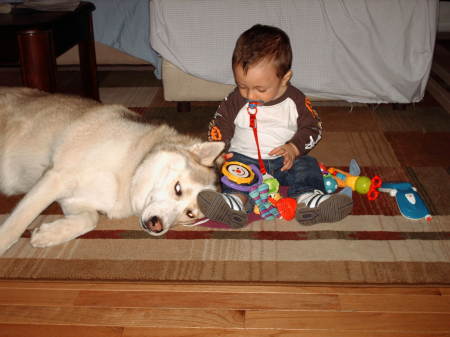 Andrew's son Aiden and my dog