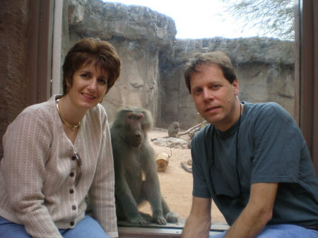 Robin and Troy with the monkey