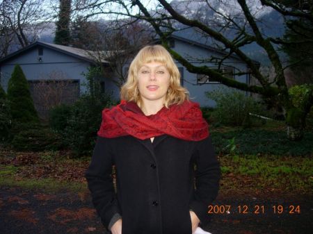 Andrea in front of Skamania House