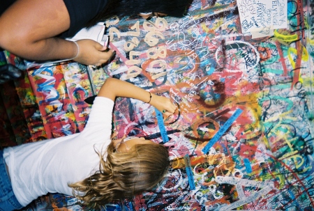 The girls signing the bus how Cool!!!