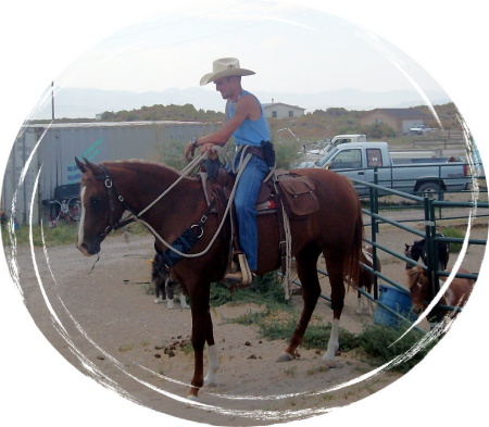 Cody on his Arab Mare, "Rayne" 7/08