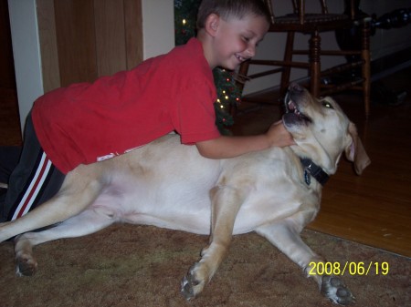 My silly son and his silly dog.