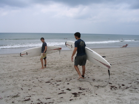 Rob and Nick against the surf