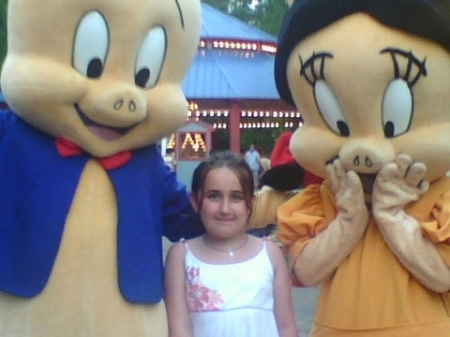 Daughter Six Flags with Son (in Porky Costume)