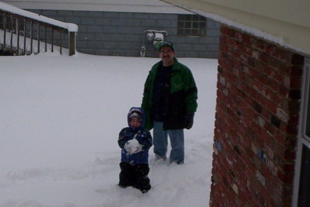 my son and me on a cold winter snowy day 2005