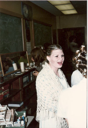 Mrs. Gibbs in make-up backstage.