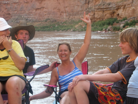 Rafting on the Colorado, Sue driving the J-rig