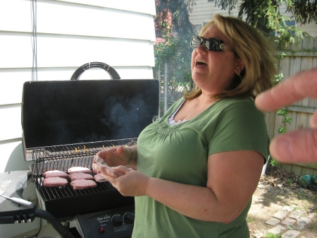 Lorie grillling the burgers