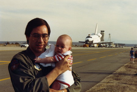 Tim and son David with shuttle Columbia