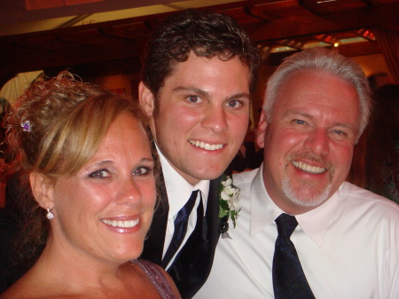 Husband (Tom), son (Aaron), and me at wedding