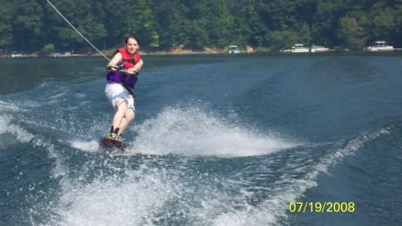 Bobby wakeboarding on Lake Yough.