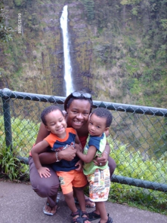 Mommy & Sons near Waterfall