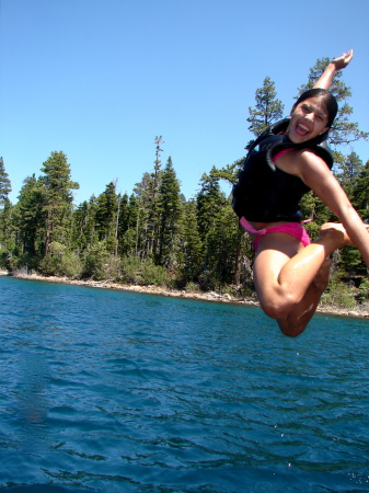 Brooke jumping  off the boat