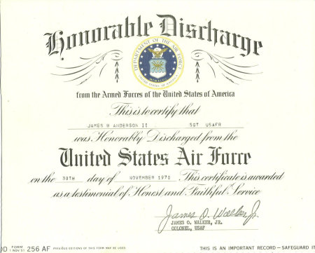 Honorable Discharge after having served 