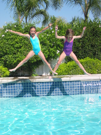 Savannah and Delaney in the pool 2006