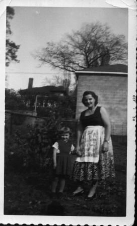 My mom and I in our backyard.