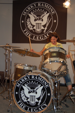 Noelle rockin' out on Marky's drums