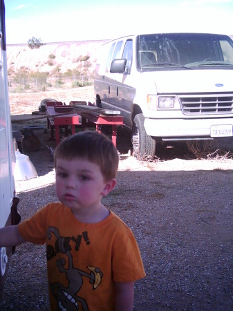 Mikey in Grammy's backyard.