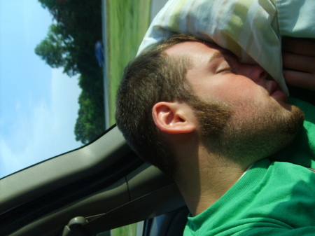 Tyler sleeping on the way to the beach