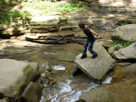 Jacob pretending to jump off a waterfall